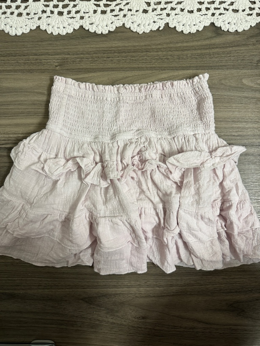 Women's Light Pink Ruffled Smocked Mini Skirt